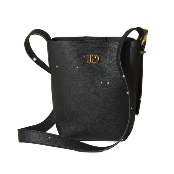 TTPD The Tortured Poets Department Black Faux Leather Bucket Bag Gold Logo - Picture 2 of 8